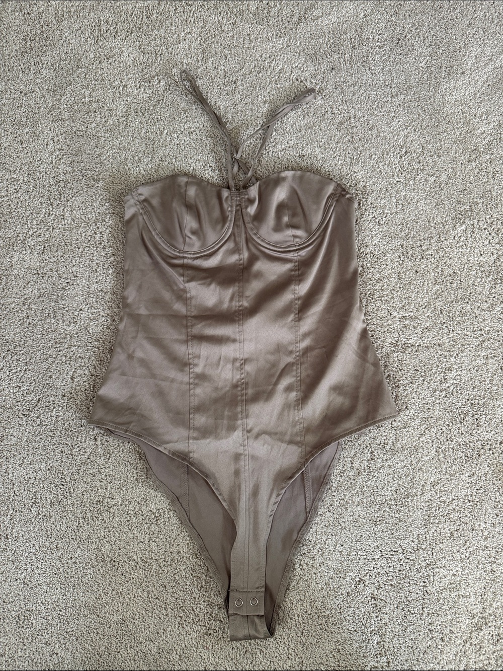 Halter One-Piece Bodysuit in Taupe